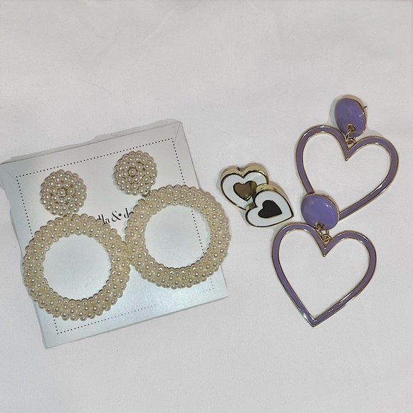 Statement Earrings ~ Stella&Dot pearl hoops,  gold & color heart earrings - Picture 1 of 3